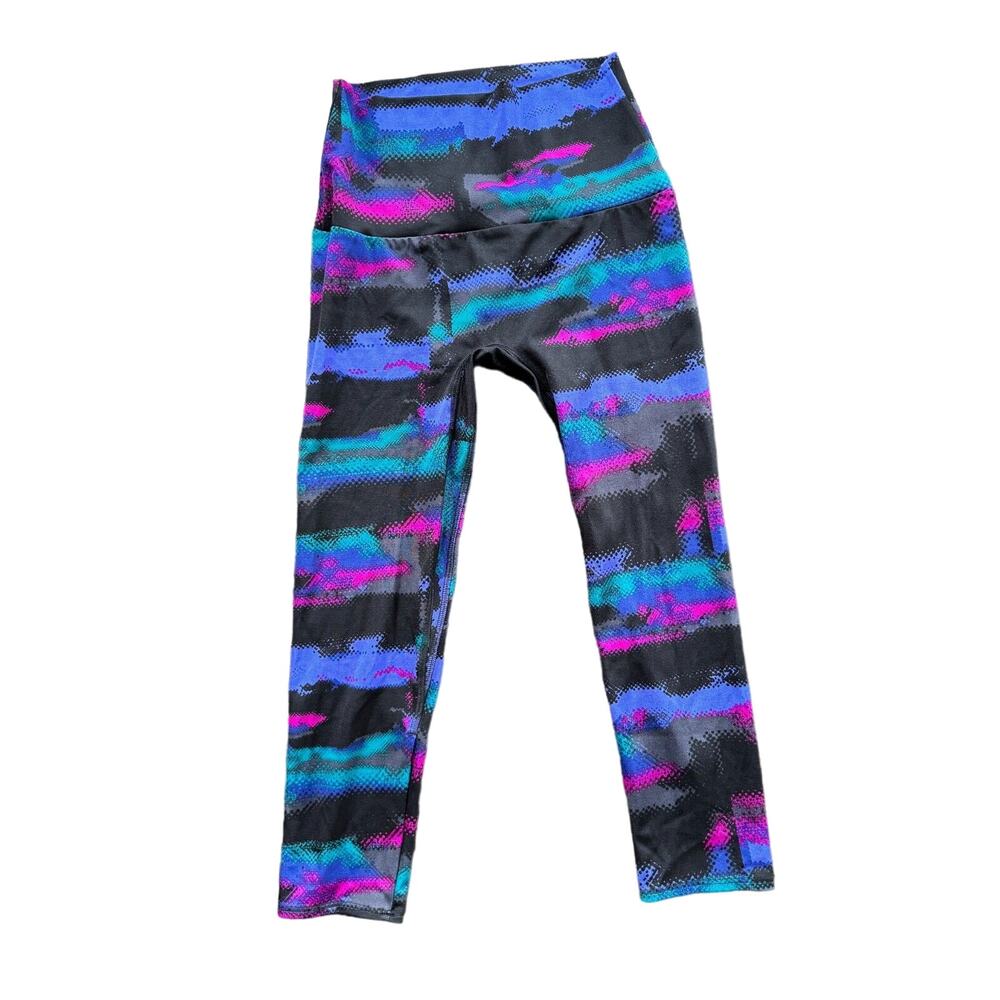 K-DEER Purple Pink Black Crop Leggings Flex Sz S Yoga Workout Active USA